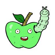 comic cartoon apple with bug N4