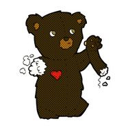 comic cartoon teddy black bear with torn arm