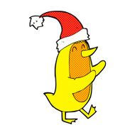 comic cartoon bird wearing xmas hat