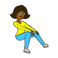 comic cartoon happy woman sitting N3