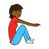 comic cartoon pretty girl sitting N2