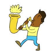 comic cartoon man blowing saxophone