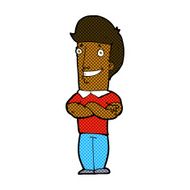 comic cartoon man with folded arms grinning N2