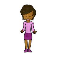 comic cartoon happy woman shrugging shoulders N3