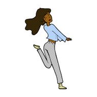 comic cartoon happy girl kicking out leg N2