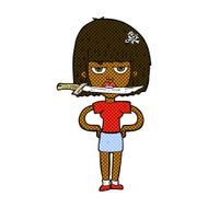comic cartoon woman with knife between teeth N8