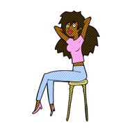 comic cartoon woman posing on stool N2