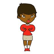 comic cartoon woman gesturing at self N6