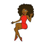 comic cartoon sitting woman waving N2