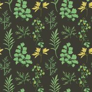 Floral Background - Leaves and Herbs hand drawn watercolor