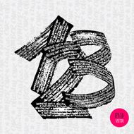 Alphabet numbers digital style hand-drawn doodle sketch N3