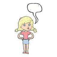 cartoon pretty girl with hands on hips speech bubble N9