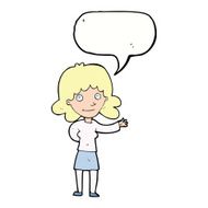 cartoon friendly woman with speech bubble N57
