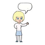 cartoon welcoming woman with speech bubble N9