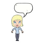 cartoon girl shrugging shoulders with speech bubble N26