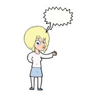 cartoon woman making welcome gesture with speech bubble N9