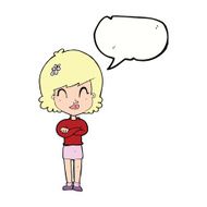 cartoon happy woman with folded arms speech bubble N17