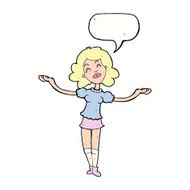 cartoon woman taking praise with speech bubble N9