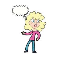 cartoon worried woman pointing with speech bubble N8