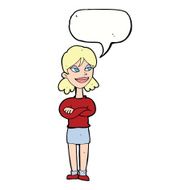 cartoon smug woman with speech bubble N17