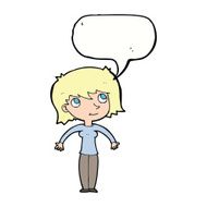 cartoon woman shrugging with speech bubble N48