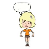 cartoon happy pretty woman with speech bubble N9