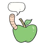 cartoon apple with worm speech bubble N41