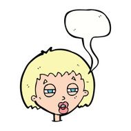cartoon woman narrowing eyes with speech bubble N9