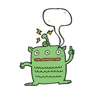 cartoon weird little alien with speech bubble N17