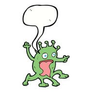 cartoon weird little alien with speech bubble N18