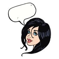 cartoon pretty female face with speech bubble N80