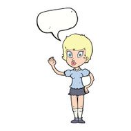 cartoon pretty girl waving with speech bubble N25