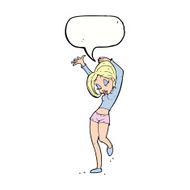 cartoon pretty woman dancing with speech bubble N17