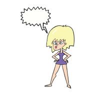 cartoon angry woman in dress with speech bubble N9