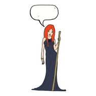 cartoon sorceress with speech bubble N8