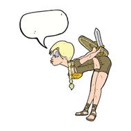 cartoon viking girl bowing with speech bubble N8