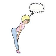 cartoon woman looking at something with speech bubble N9