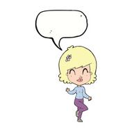cartoon pretty woman dancing with speech bubble N18