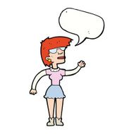 cartoon woman in spectacles waving with speech bubble N9