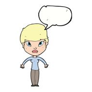 cartoon woman shrugging shoulders with speech bubble N402