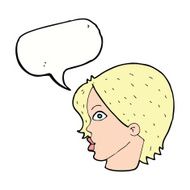 cartoon female face staring with speech bubble
