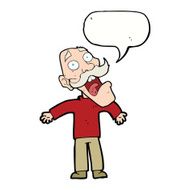 cartoon terrified old man with speech bubble N17