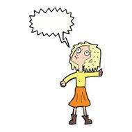 cartoon woman looking up to the sky with speech bubble N9