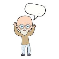 cartoon stressed bald man with speech bubble N8