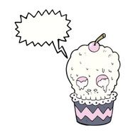 spooky skull cupcake cartoon with speech bubble N9