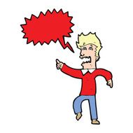 cartoon frightened man pointing with speech bubble N8