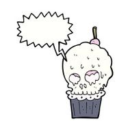 cartoon spooky skull cupcake with speech bubble N9
