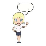 cartoon woman waving with speech bubble N277