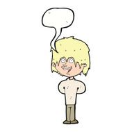 cartoon happy scruffy boy with speech bubble N8