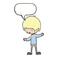 cartoon boy with outstretched arms speech bubble N9